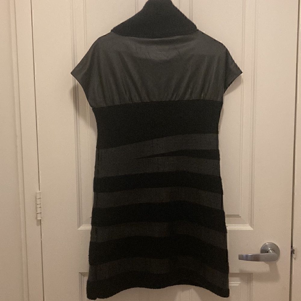 Les Copains Black Mini Dress with Cap sleeve and high Cowl Neck. Size Small. - Picture 3 of 8